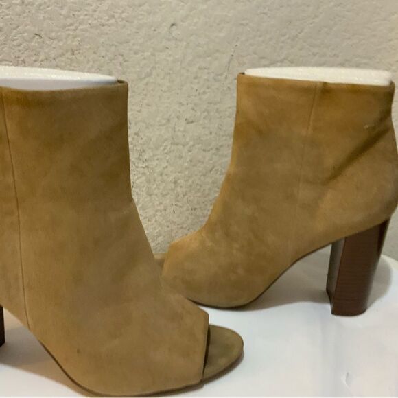 Sam Edleman Yarin Suede Camel Peeptoe Booties 10.5M - Picture 2 of 12